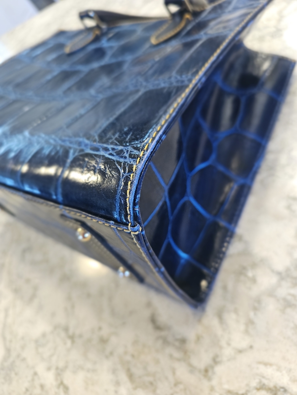 Vintage Dooney & Bourke Janine Leather Tote with Navy Blue Pebble Grain Wristlet - Picture 5 of 11